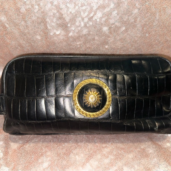 Versace Black Croc-Embossed Bag with Gold Zipper